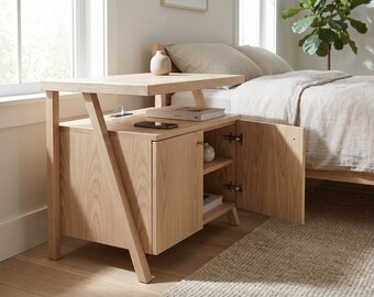 DIY 2-in-1 Nightstand & Charging Station Plans | Bedside Table with Cabinet PDF | Bedroom Plywood Furniture Woodworking Blueprint