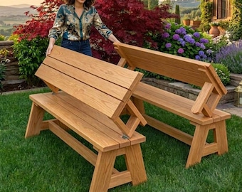 2-in-1 Convertible Picnic Table Plans | Folding Bench to Table DIY | Space Saving Garden Furniture Blueprint | Outdoor Woodworking Project P