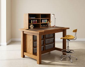 Modern Hobby Workbench DIY Woodworking Plans - Maker Station & Craft Table with Storage Organizer - Shop Furniture Build Guide - PDF Manual