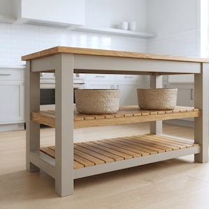 DIY Easy Kitchen Island Woodworking Plans | Farmhouse Food Prep Station Blueprint | Stationary  console Table PDF | Kitchen Storage Bench