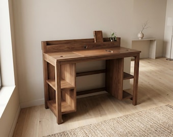 Modern DIY Computer Desk Plans | Study Desk with Storage | Ergonomic Home Office Furniture | Integrated Charging Station | Digital PDF Guide