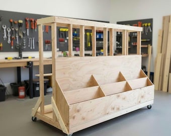 Ultimate Mobile Lumber Storage Cart Plans | Rolling Plywood Rack & Scrap Wood Bin Organizer | Workshop Storage DIY Woodworking Shop Plans PD