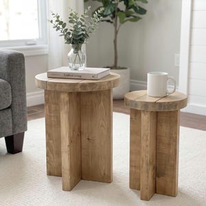 Round Modern Side Table Woodworking 2 Sizes Plans PDF | DIY Accent End Table Build | Console Table |  Wooden Furniture Plans Download