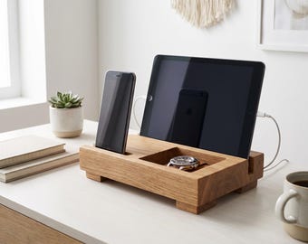 DIY Desktop Charging Station Easy Plans | Wood Phone Organizer & Tablet Dock PDF | Electronic Device Cable Management Woodworking Build