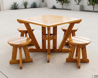 2-in-1 DIY Compact Picnic Table and Stools Woodworking Plans | Outdoor Patio Dining Table Blueprint |Small Backyard Garden Furniture Design