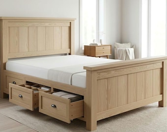 Bauernhaus Bett mit Schubladen Holzbearbeitungspläne | DIY Queen-Size Bettrahmen Bauanleitung | Plattform Bett PDF Bauplan