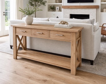 Farmhouse Console Table Plans with Drawers, Rustic Entryway Table DIY, Woodworking Plans Sofa Table, Media Cabinet PDF, X Brace Furniture