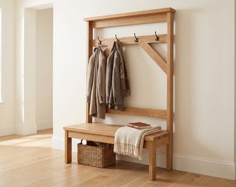 Simple 2x Lumber Hall Tree Plans • DIY Entryway Mudroom Bench • Corner Coat Rack Hat Stand Blueprint • Outdoor Mudroom Woodworking PDF