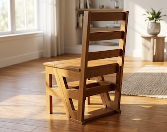 Convertible 2-in-1 Ladder Chair Plans - Folding Library Chair, Farmhouse Stool (PDF Download)