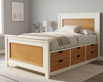 Planos para cama con almacenamiento DIY con 12 cajones / Plano de carpintería para estructura de cama tipo plataforma / Plano de cama tipo capitán individual / PDF de cama principal con almacenamiento