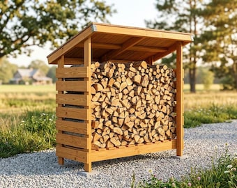 DIY小型薪小屋の設計図｜屋外薪収納組み立て図｜裏庭用薪収納庫PDF製作ガイド｜即時ダウンロード