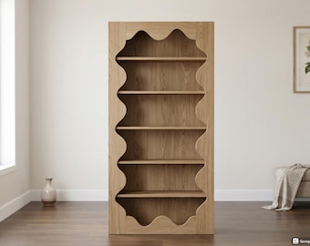 Scalloped Bookcase Woodworking Plans | DIY Nursery Bookshelf Blueprint | Grandmillennial Cottagecore Trim Shelving Display Cabinet Build