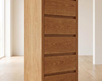 DIY Tall Dresser Woodworking Plans | Modern 5-Drawer Narrow Chest | Minimalist Nursery Furniture | Pro-Style Integrated Pulls | PDF Guide