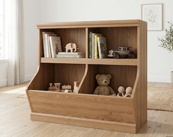DIY Bookcase with Toy Storage Plans | Kids Room Furniture Woodworking Blueprint | Nursery Bookshelf Playroom Toy Box Cubby Bin Build Kit