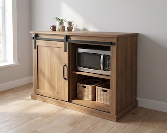 Barn Door Cabinet Woodworking Plans | Mini Fridge Microwave Station DIY | Coffee Bar Blueprint | Kitchen Storage Credenza PDF Download