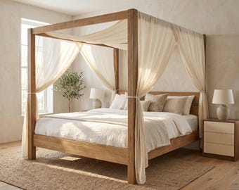 Rustic Modern King Canopy Bed Woodworking Plans PDF | DIY Poster Bed Frame Build | Modern Farmhouse Bedroom Download