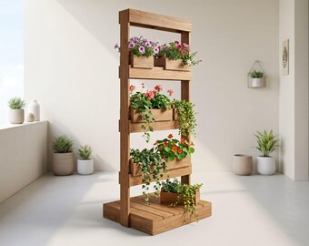 DIY垂直庭園プラン | ハーブプランターボックス木工プランPDF | 屋外植物タワースタンドチュートリアル | ミックス＆マッチガーデンDIY | 簡単プラン