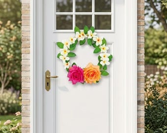 Corona Floral de Flores Tropicales y Rosas, Pieza de Decoración Única