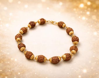 Rudraksha Wood Golden Plated Bracelet: Spiritual, Elegant, Unisex Jewelry