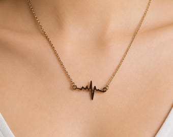 Collana con battito cardiaco in oro per donna / Collana con ciondolo a forma di elettrocardiogramma / Gioiello minimalista e delicato / Regalo perfetto per tutti i giorni