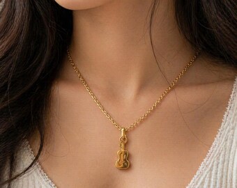 Collana con chitarra placcata in oro – Gioiello boho per tutti i giorni per gli amanti della musica