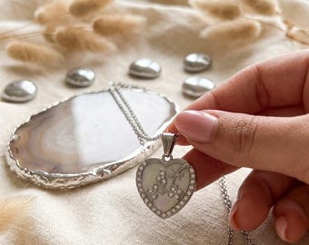 Collana con cuore in argento da donna / Ciondolo a cuore in cristallo / Elegante gioiello romantico / Regalo fatto a mano per lei, ideale per matrimoni, feste e tutti i giorni.