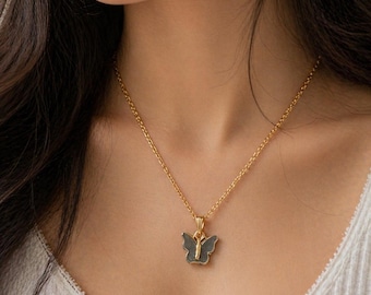 Collana con ciondolo a farfalla placcato oro, gioiello delicato da indossare a strati, stile boho
