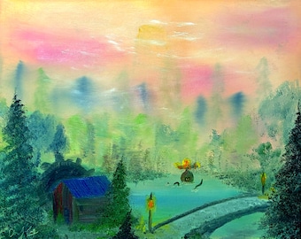 Legend of Zelda Octorock in Zora's River Oil Painting Print, Fantasy Wall Art