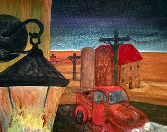 Red Truck Farmhouse Print, Midwest Retro Watercolor Acrylic Art (No Frame)
