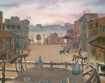 Red Dead Redemption inspired Western Town Oil Painting, Cowboy Morning
