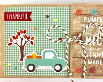 Premade Fall Scrapbook Mini Album Autumn Leaves Thankful Grateful OOAK