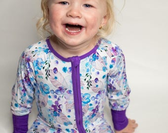 Pijama enterizo de bambú Bloomberry Breeze para bebé / Pijama enterizo con cremallera y estampado floral, conjunto para bebé niña