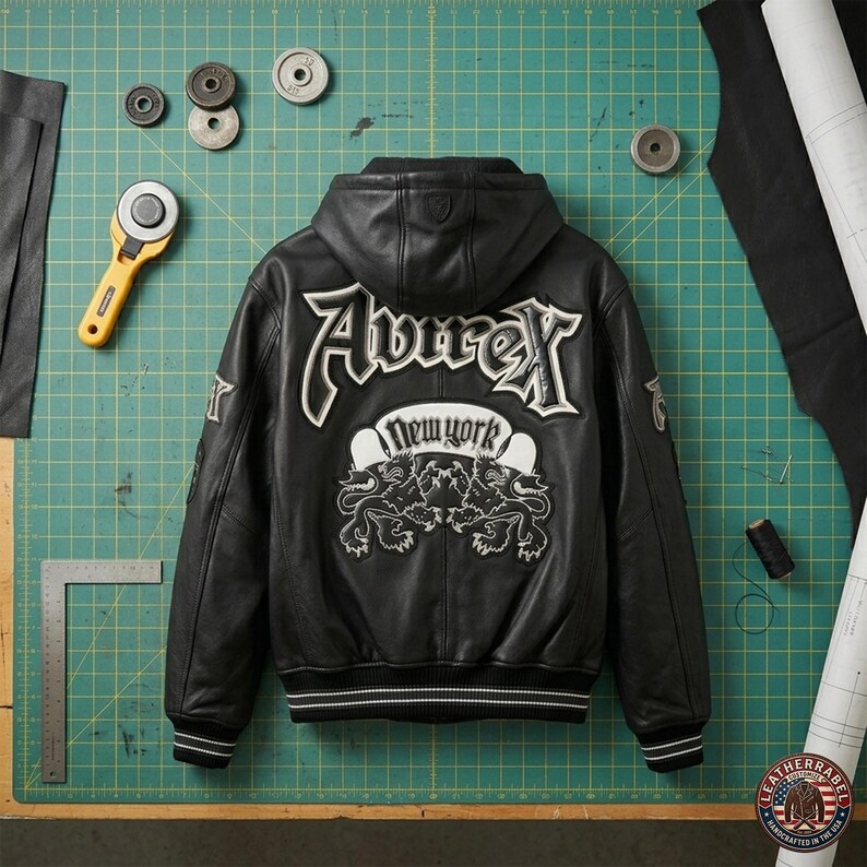 Leather Hoodie Men Avirex Style Black Cowhide Bomber Jacket Military Gothic Streetwear image 6