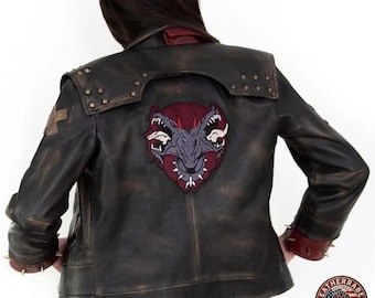 Vi Style Chaqueta bomber de cuero rojo para mujer, anime, cosplay, hecha a mano, personalizada, motera, streetwear