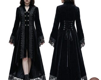 Abrigo de terciopelo gótico victoriano para mujer, chaqueta larga steampunk, estilo bruja, tallas grandes personalizadas.