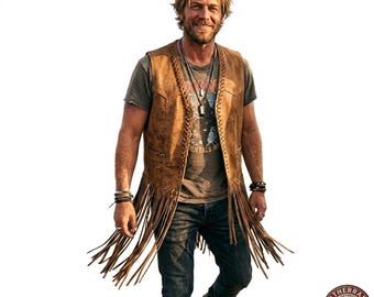 Western Leather Vest Men Fringe Cowhide Festival Motorcycle Waistcoat Boho Biker