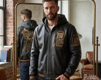 Sudadera con capucha de cuero Avirex, chaqueta bomber Twin Dragon, ropa urbana de piel de vaca de edición limitada.