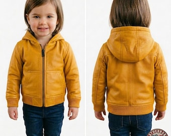 Sudadera con capucha de cuero para niños - Chaqueta de suave piel de oveja para niños y niñas - Regalo de cumpleaños