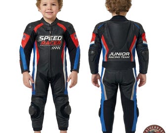 Traje de cuero para niños para carreras de moto - Conjunto de protección personalizado de 2 piezas para pilotos de velocidad junior