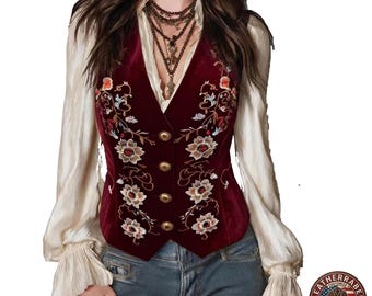 Chaleco de terciopelo bordado para mujer, chaqueta hecha a mano, talla personalizada, estilo boho, ideal para festivales, regalo para ella.
