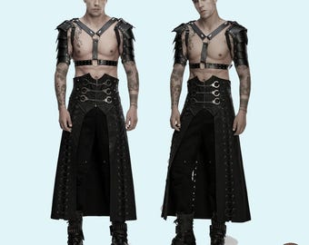Men Gothic Kilt Black Utility Chain Buckle Side Lace Punk Custom Fit