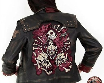 Damen Vi Style Rote Leder Bomberjacke: Gothic Anime Cosplay, Custom Embroidery