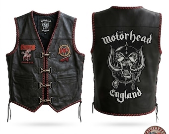 Chaleco de cuero para motociclista, hombre, hecho a mano, de piel de vaca, parche de calavera, estilo gótico rock, talla personalizada, EE. UU.