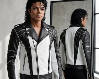 Michael Jackson Thriller Style Leather Biker Jacket, 80s Pop Star Cosplay Coat