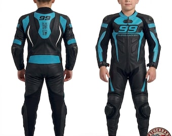 Traje de carreras de cuero para niños, 2 piezas, equipamiento personalizado para motociclistas junior para pistas.