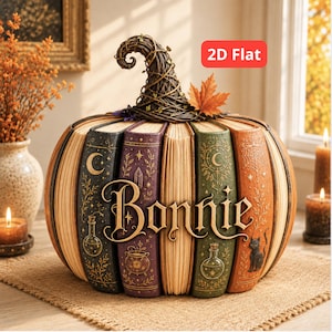 Halloweenpumpa-bokdekor, häxig träbordsdekoration, magisk bokälskare-hylladekor, mysig höstdekoration för heminredning