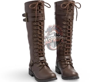 Ręcznie robione gotyckie skórzane buty bojowe – wysokie sznurowane buty cosplay, obuwie wojskowe w stylu cyberpunk