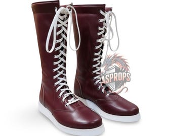 Burgundowe buty Speedster Cosplay: sznurowane wysokie trampki Barry'ego Allena w stylu superbohatera