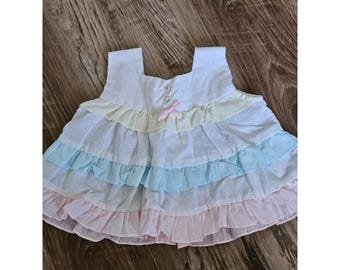Vintage Style Baby Girl Pastellfärgad Volangprickig Ärmlös Topp Rosa Blå