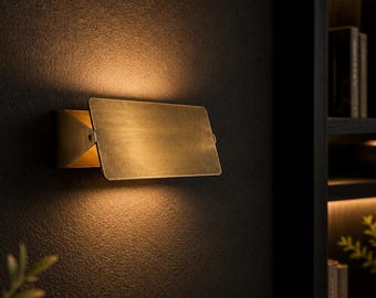 Modern Brass Wall Sconce, Geometric Layered Design, Bedside Hallway Light Fixture